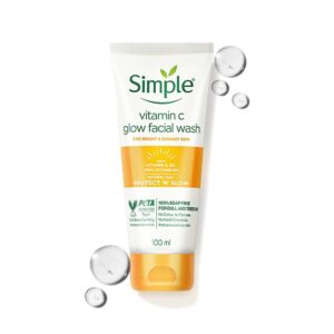 simple vitamin c glow facial wash | 100% soap free | gentle brightening cleanser with yuzu lemon | face wash for all skin types | perfect for sensitive skin, 150ml